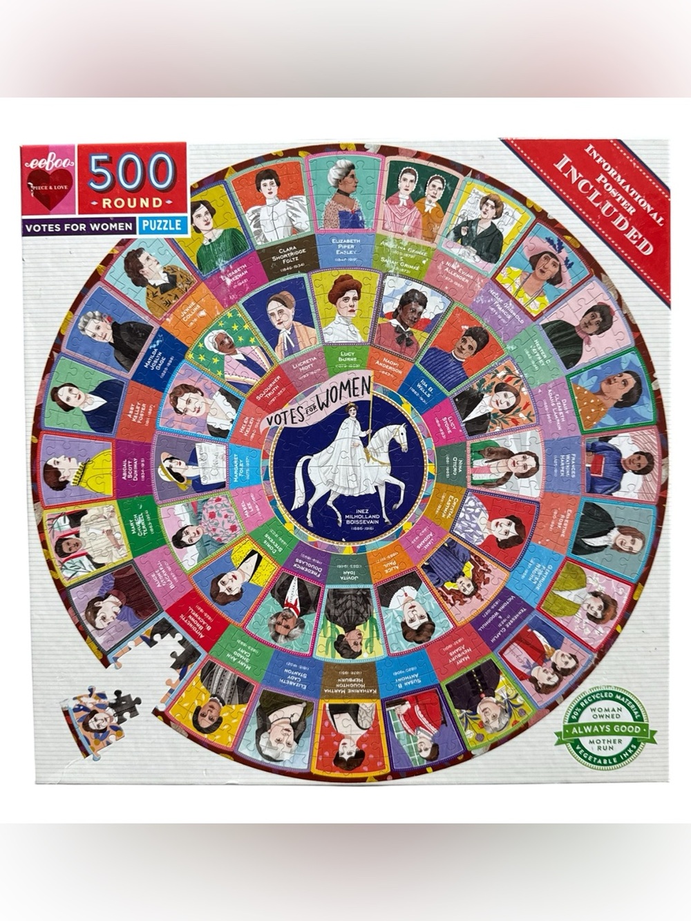 π§©eeBoo Votes for Women Feminist 500-Piece Round Circle Colorful Jigsaw Puzzle